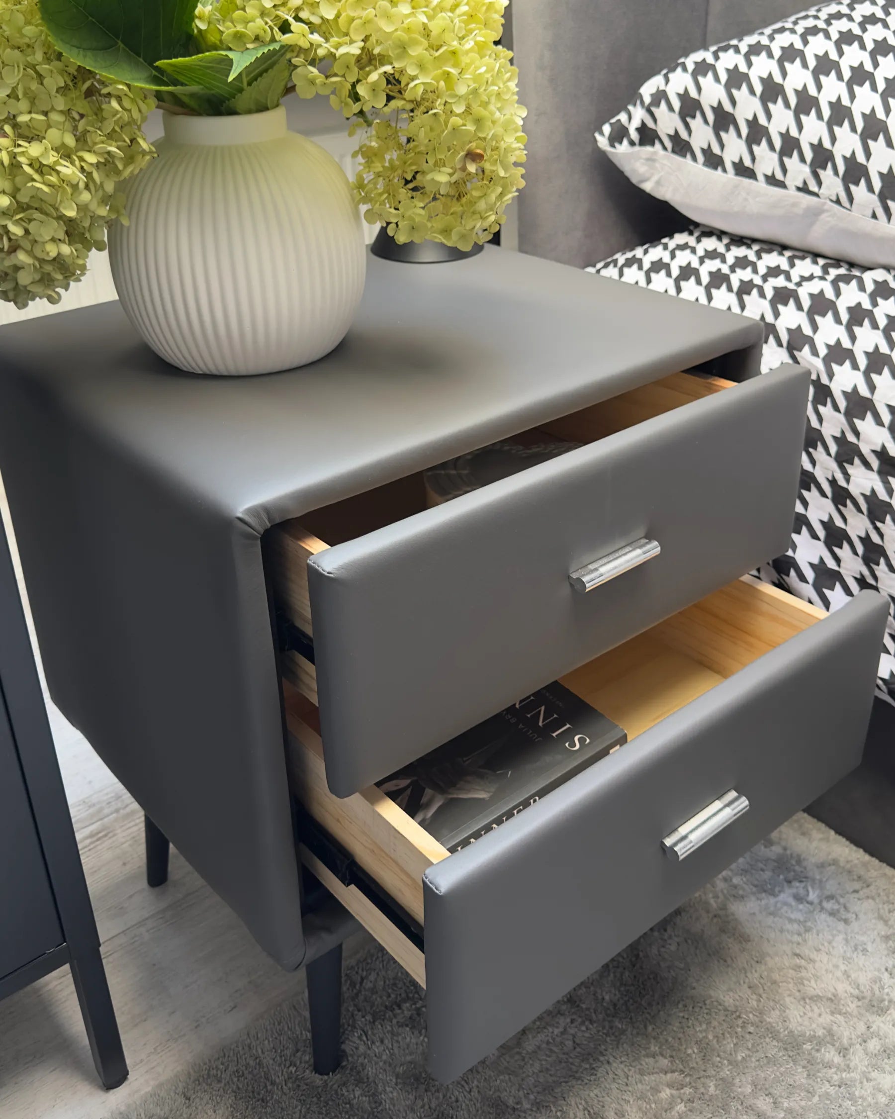 2 Drawer Bedside Table ESSONNE Faux Leather Grey