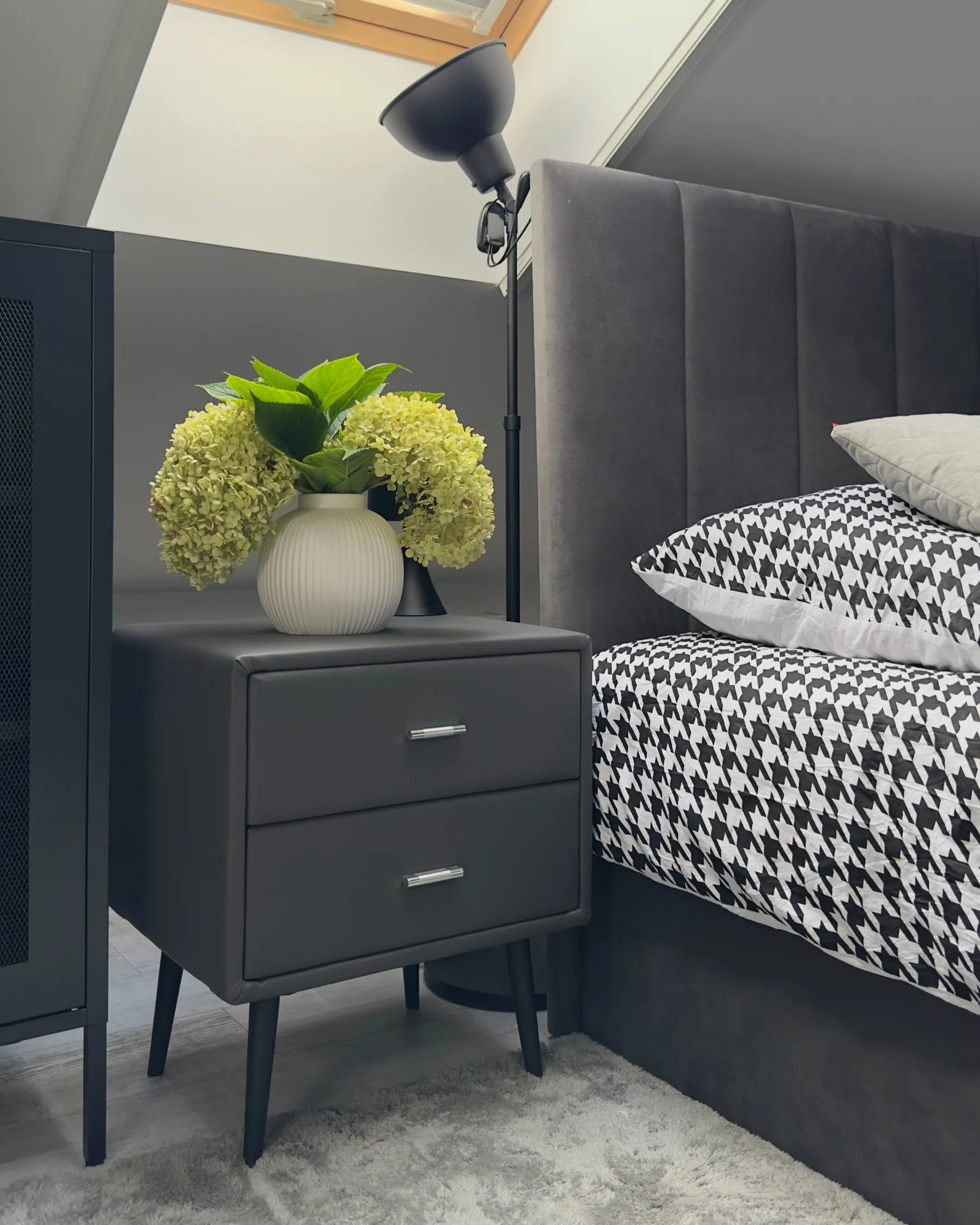 2 Drawer Bedside Table ESSONNE Faux Leather Grey