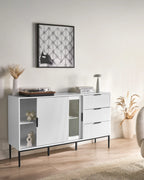 Glass Display Sideboard LEDUC White