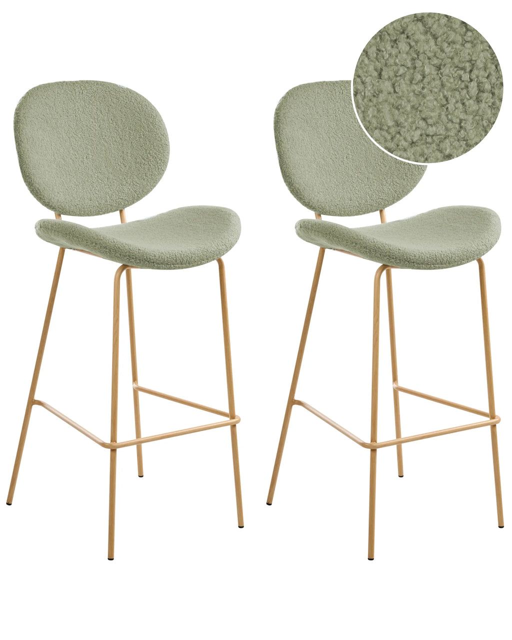 Set of 2 Bar Chairs LUANA Boucle Light Green