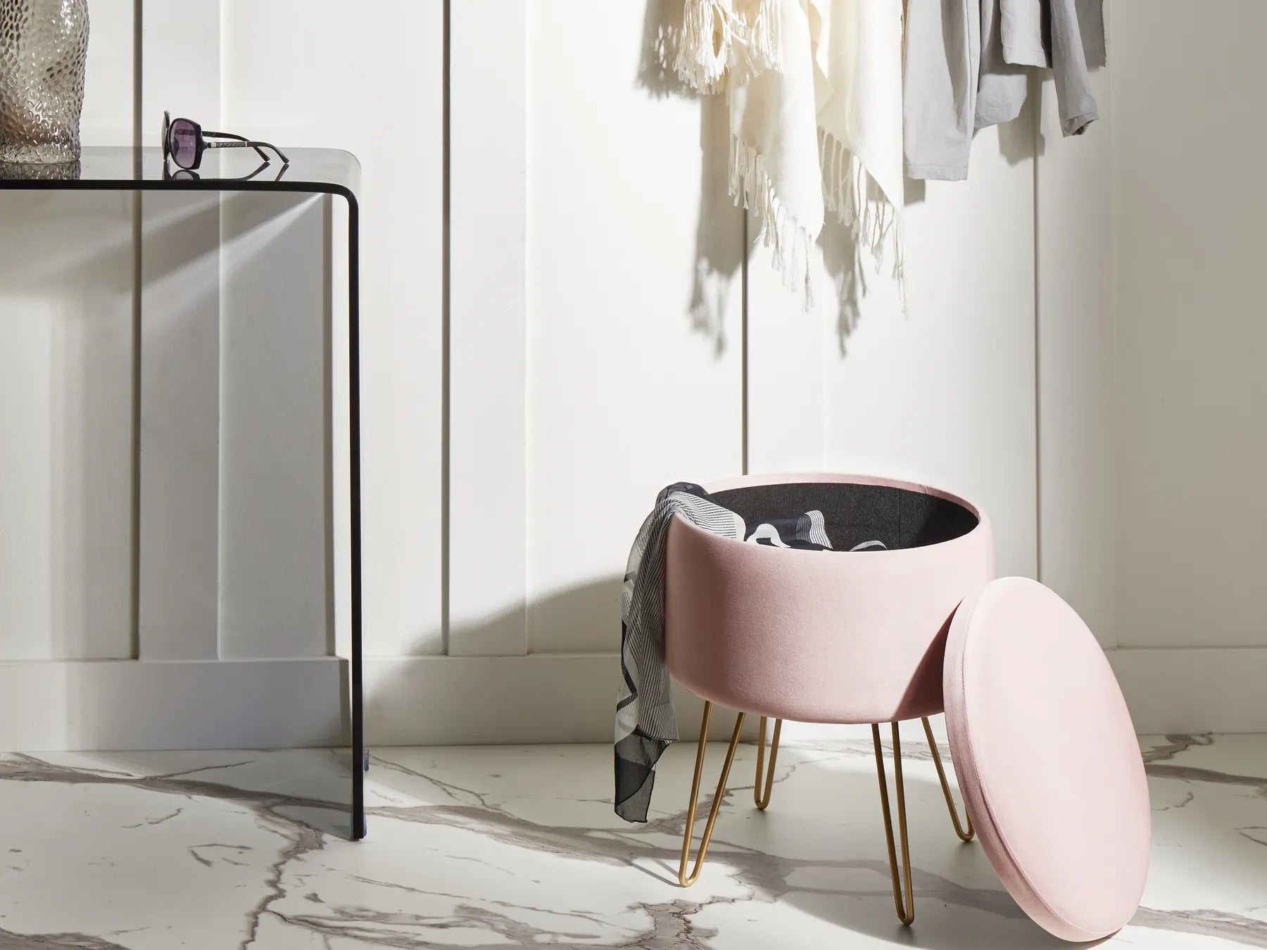 Storage Pouffe SILAS Velvet Pastel Pink