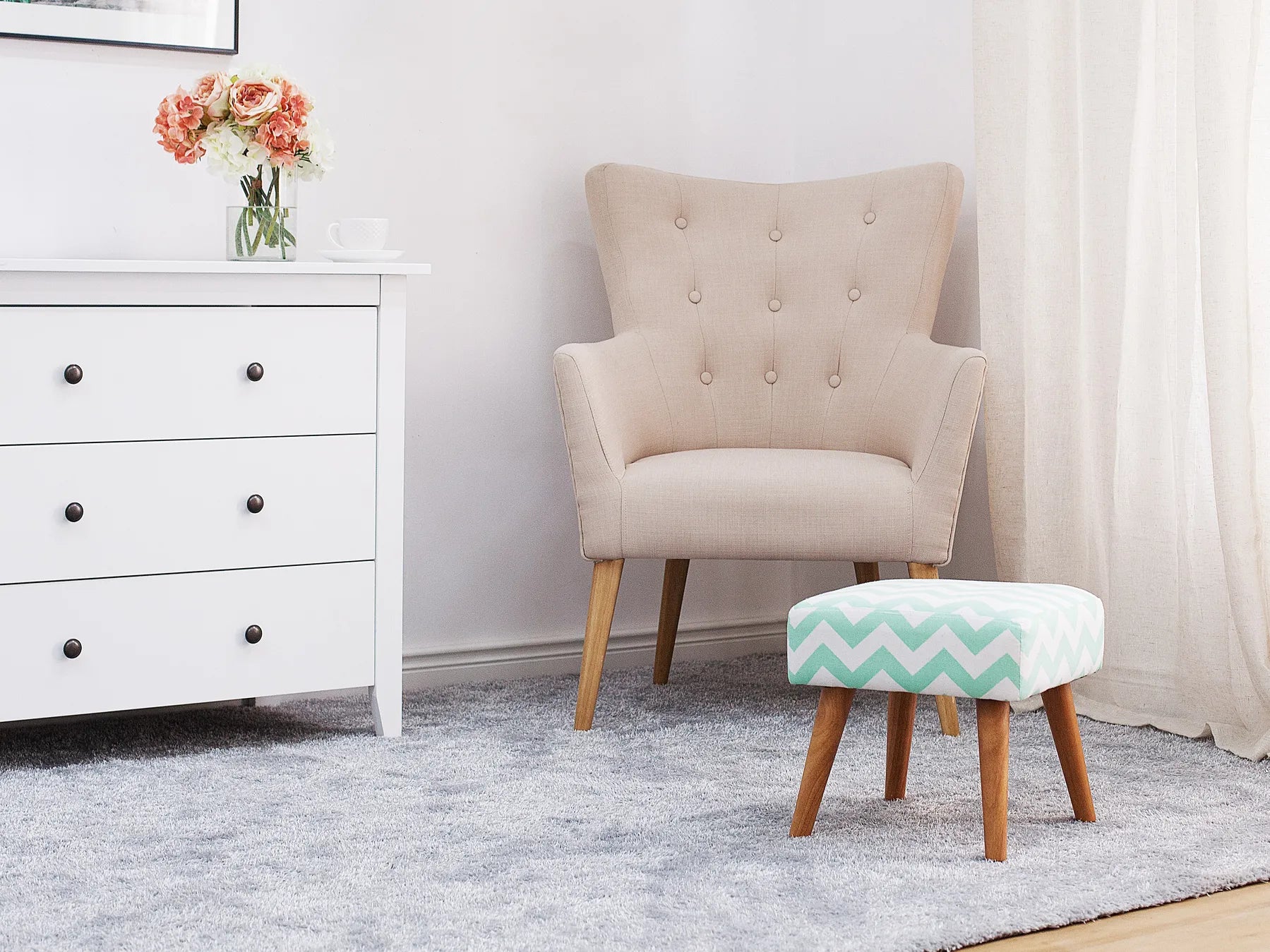 Footstool MANTEO Cotton Mint Green