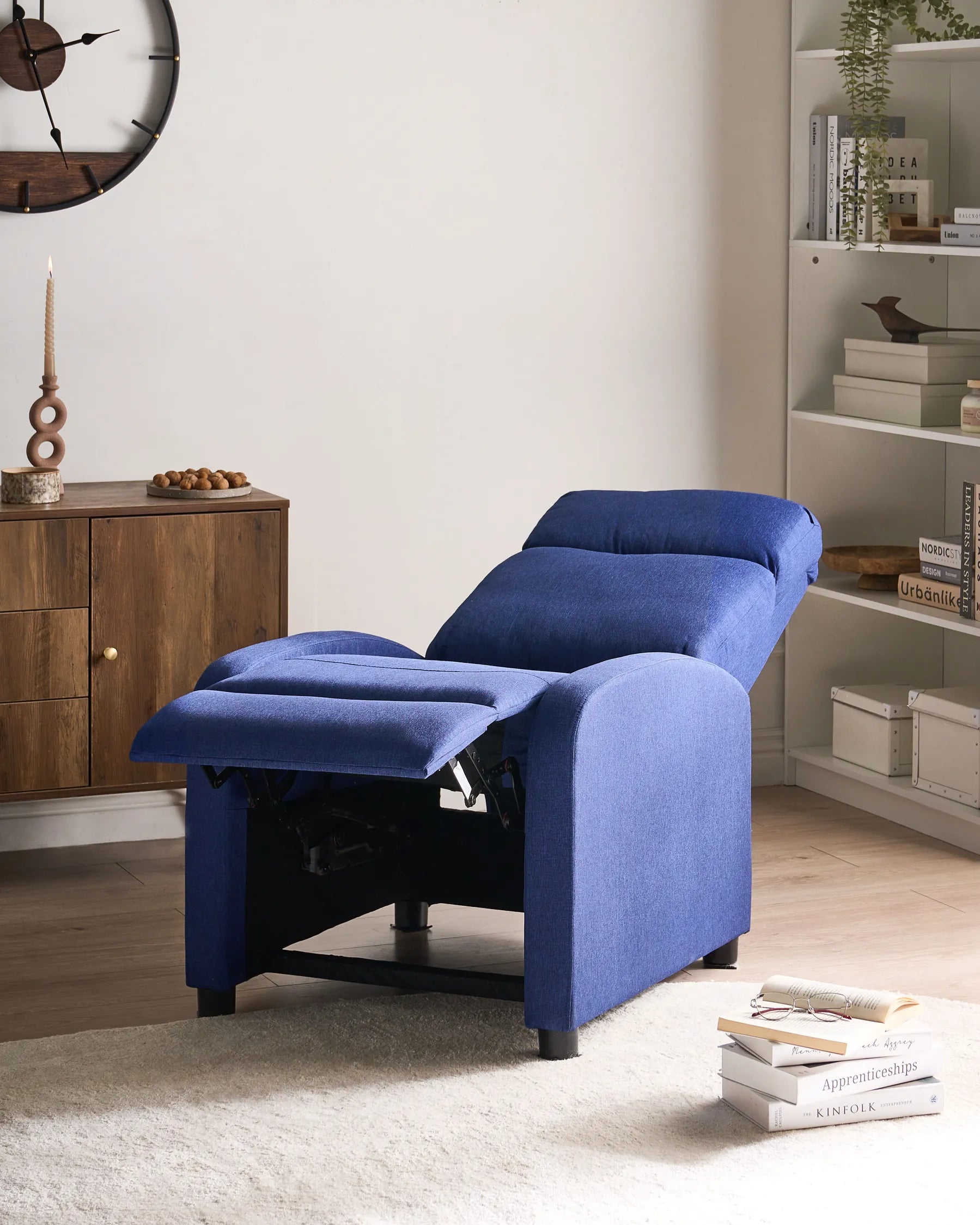 Recliner Chair EMINENCE Faux Linen Navy Blue