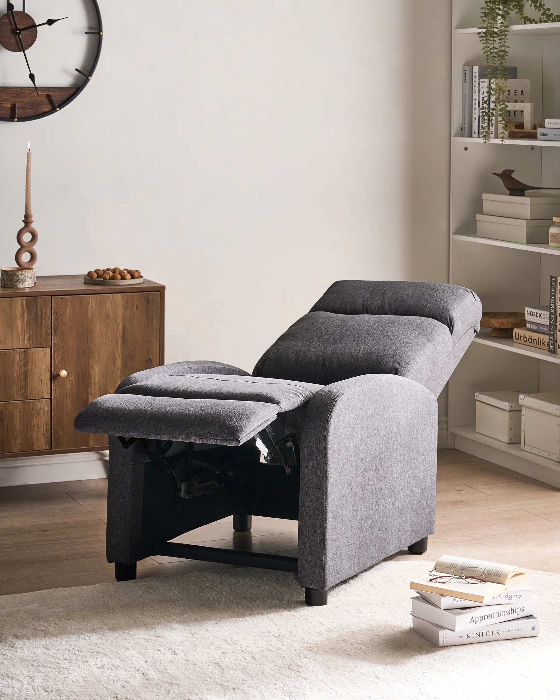 Recliner Chair EMINENCE Faux Linen Dark Grey