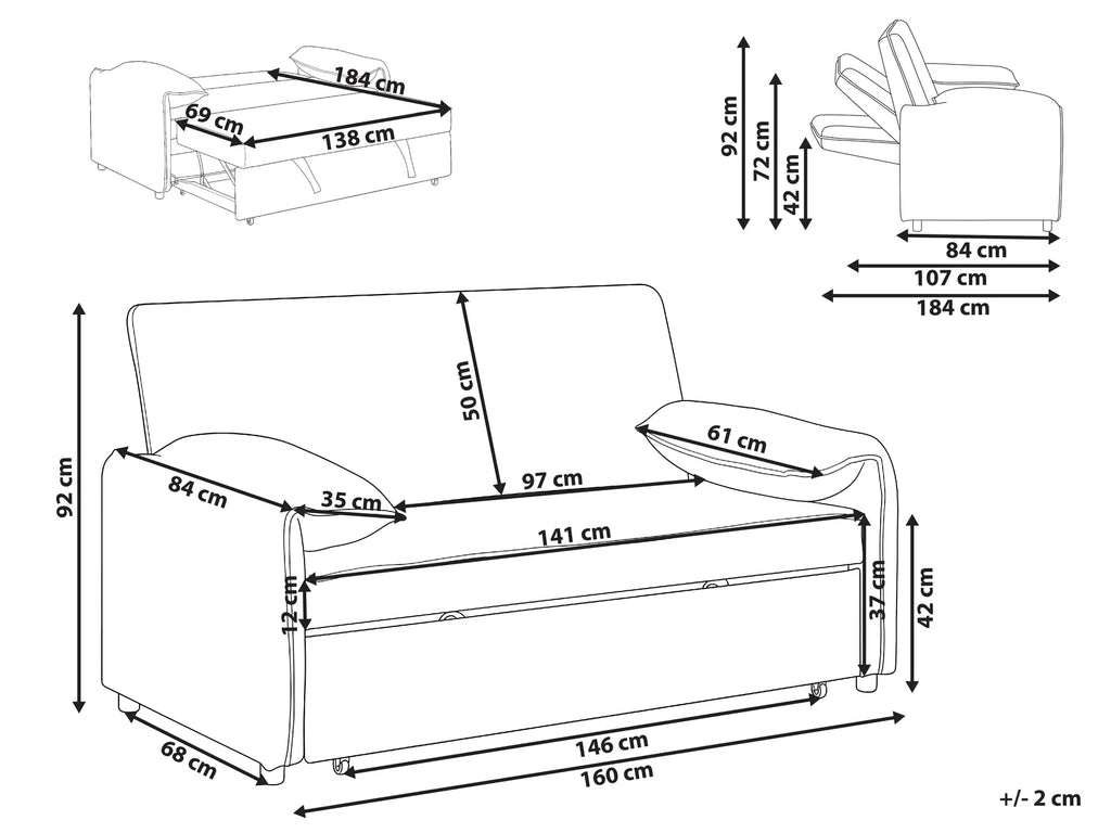 Sofa Bed HORMA Fabric Grey