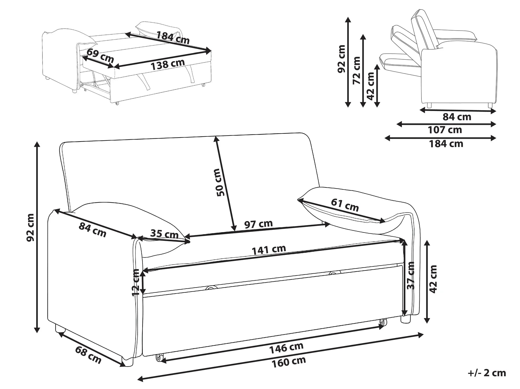 Sofa Bed HORMA Fabric Grey