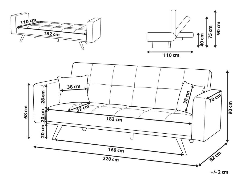 Sofa Bed 3 Seater HJULBY Light Beige