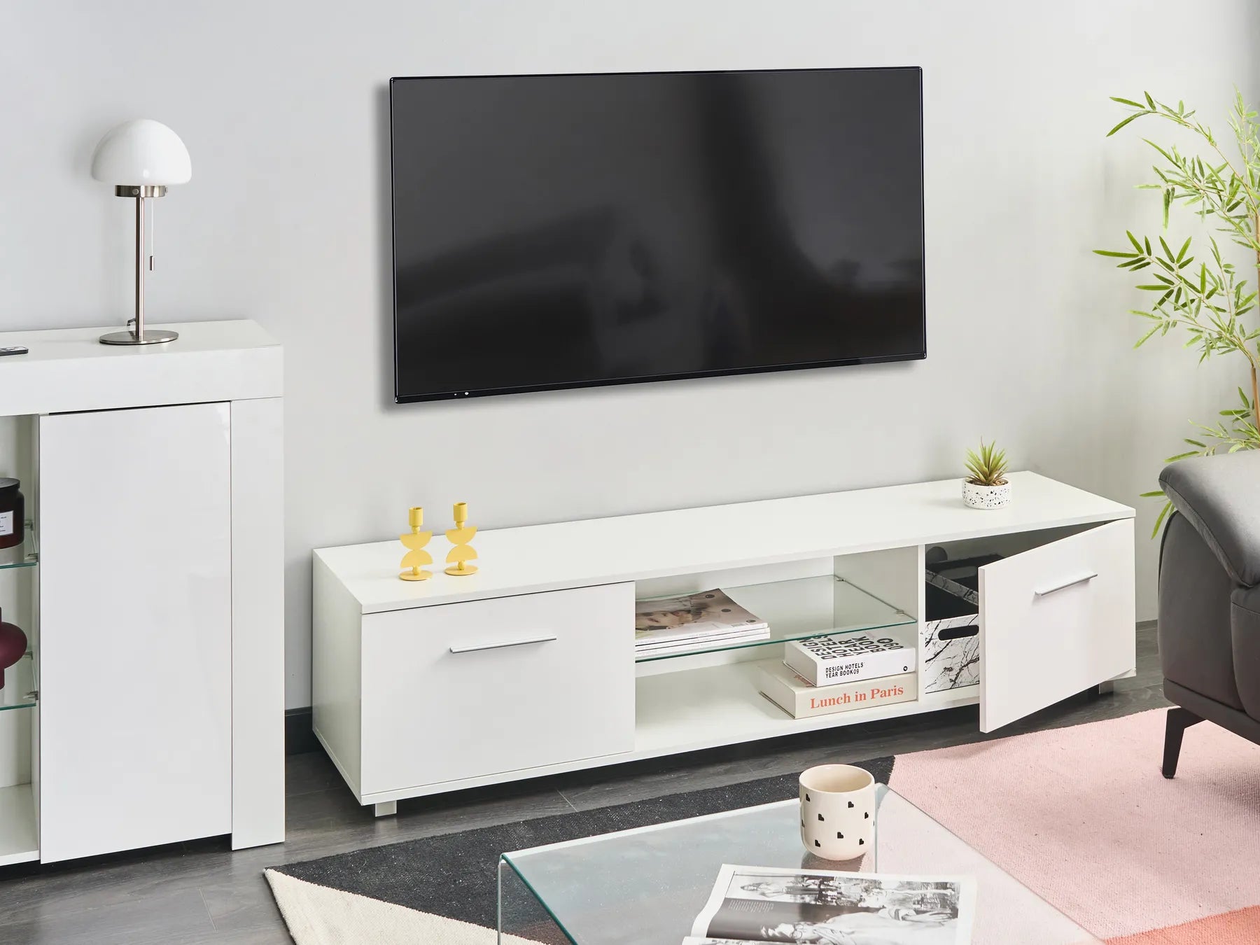 TV Stand with LED BANFF White