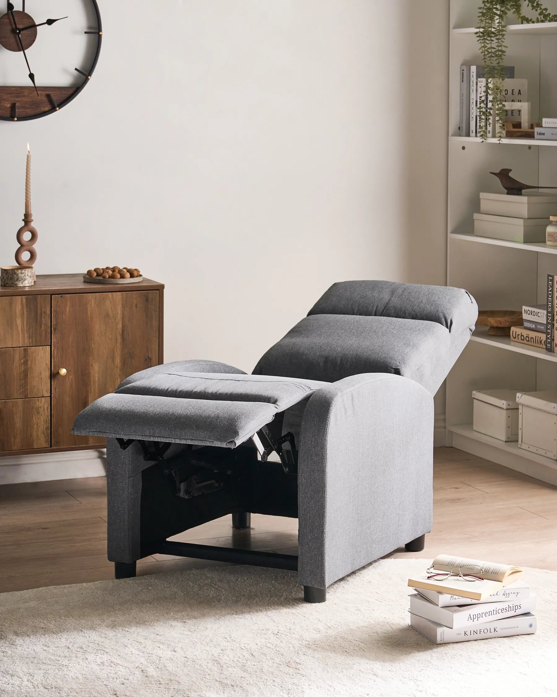 Recliner Chair EMINENCE Faux Linen Grey