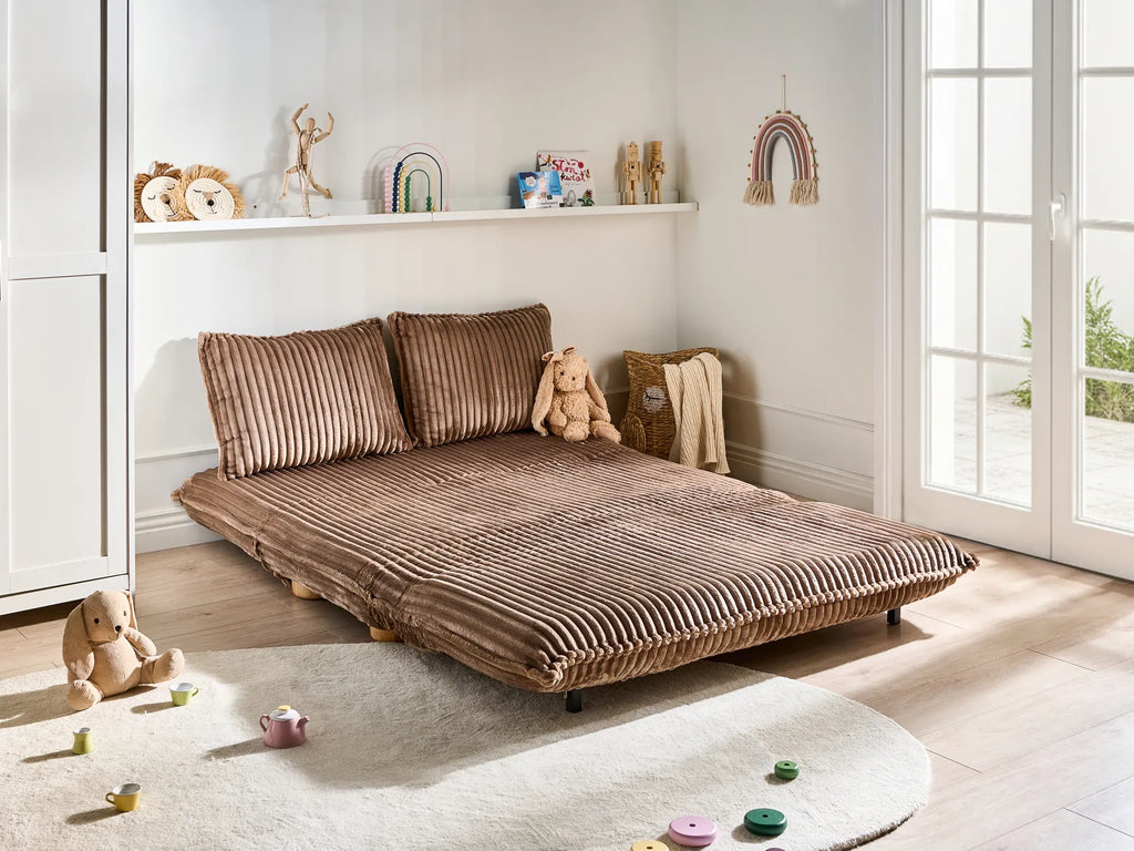 Sofa Bed 2 Seater ABISKO Corduroy Light Brown
