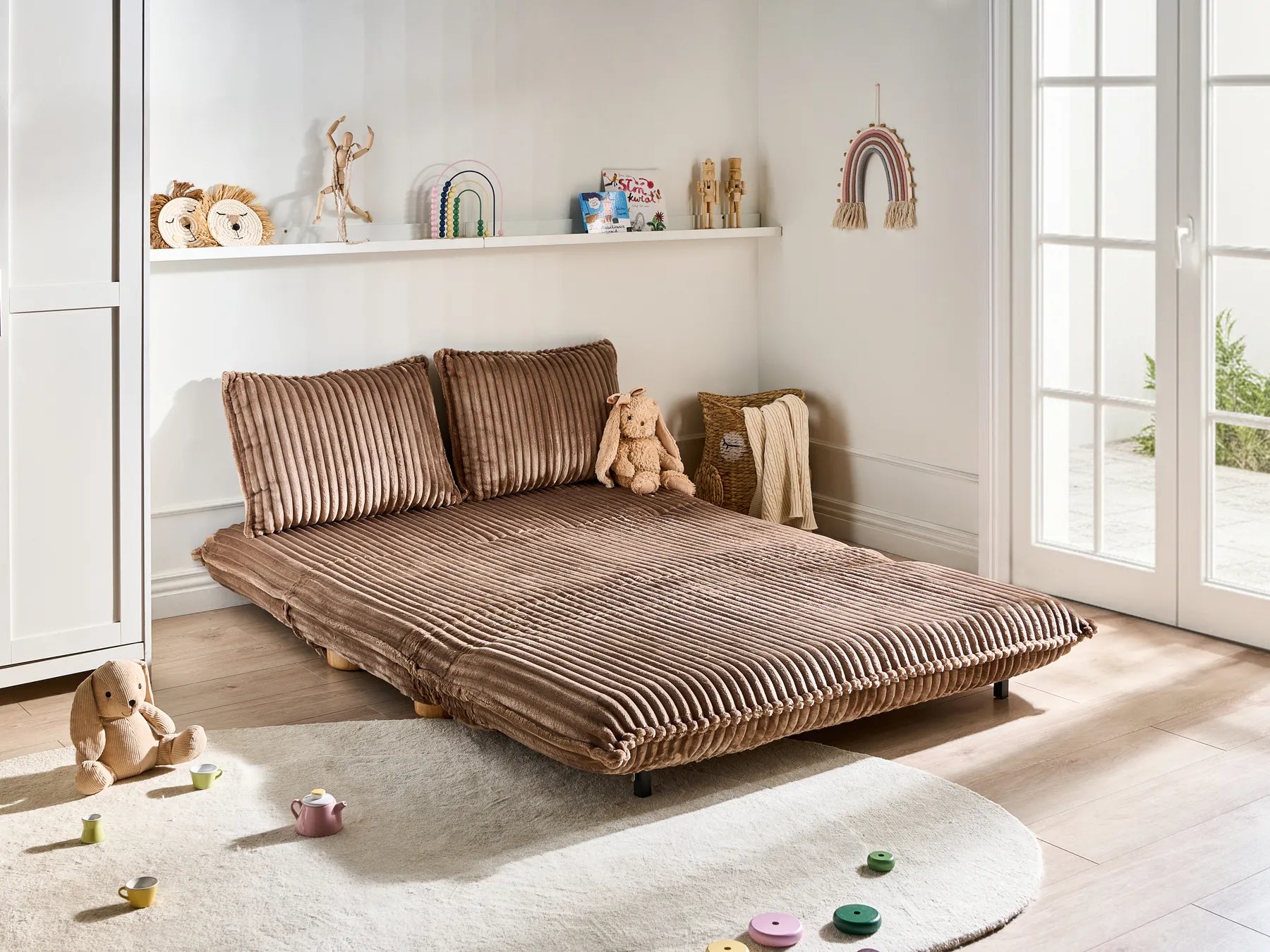 Sofa Bed 2 Seater ABISKO Corduroy Light Brown