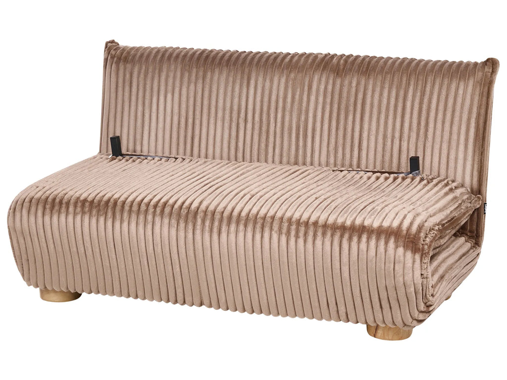 Sofa Bed 2 Seater ABISKO Corduroy Light Brown