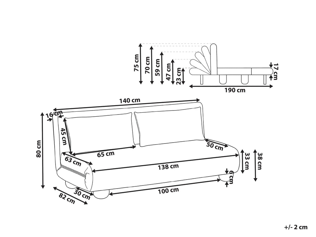 Sofa Bed 2 Seater ABISKO Corduroy Light Brown