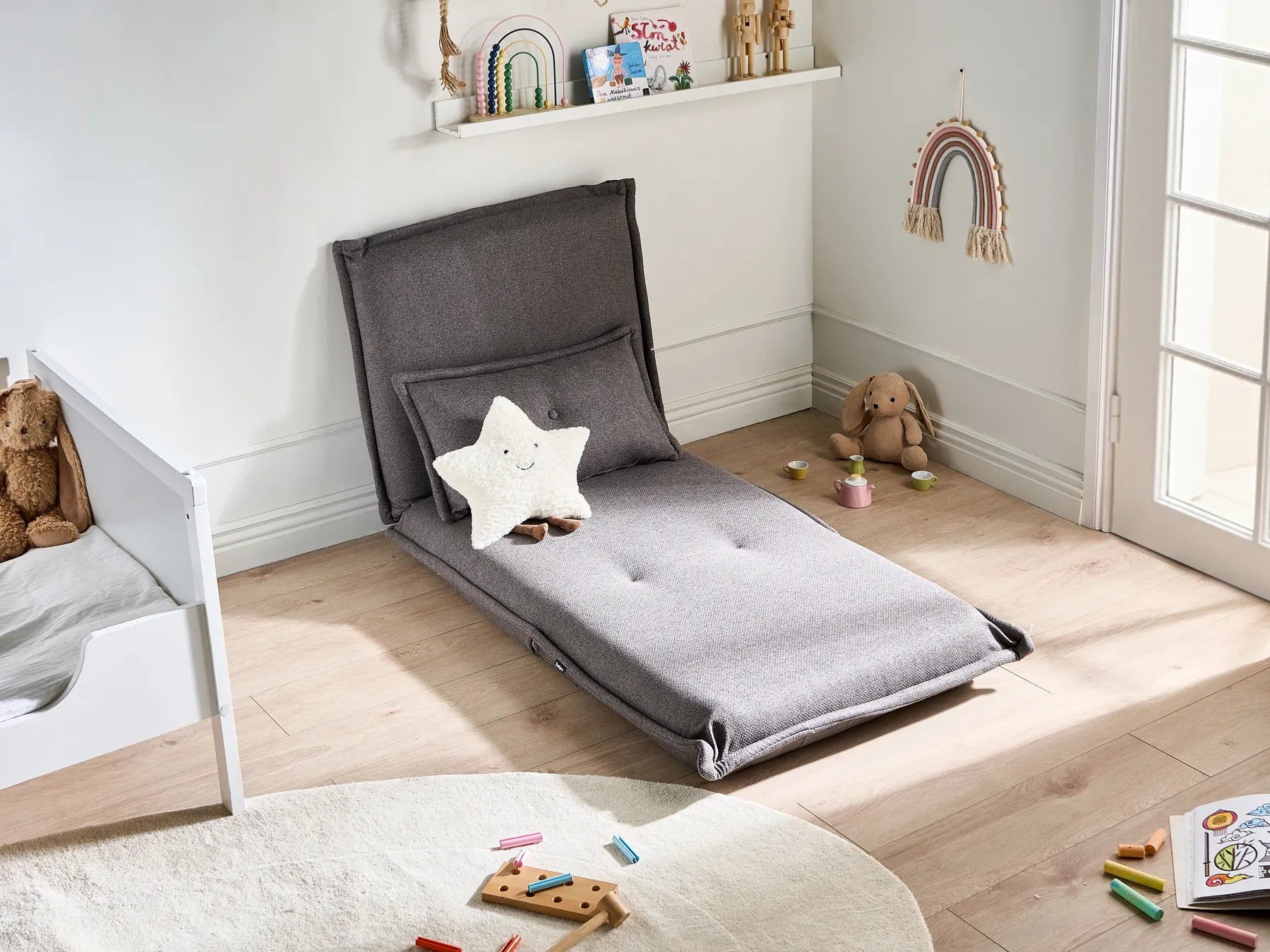 Single Sofa Bed DELLEN Fabric Dark Grey