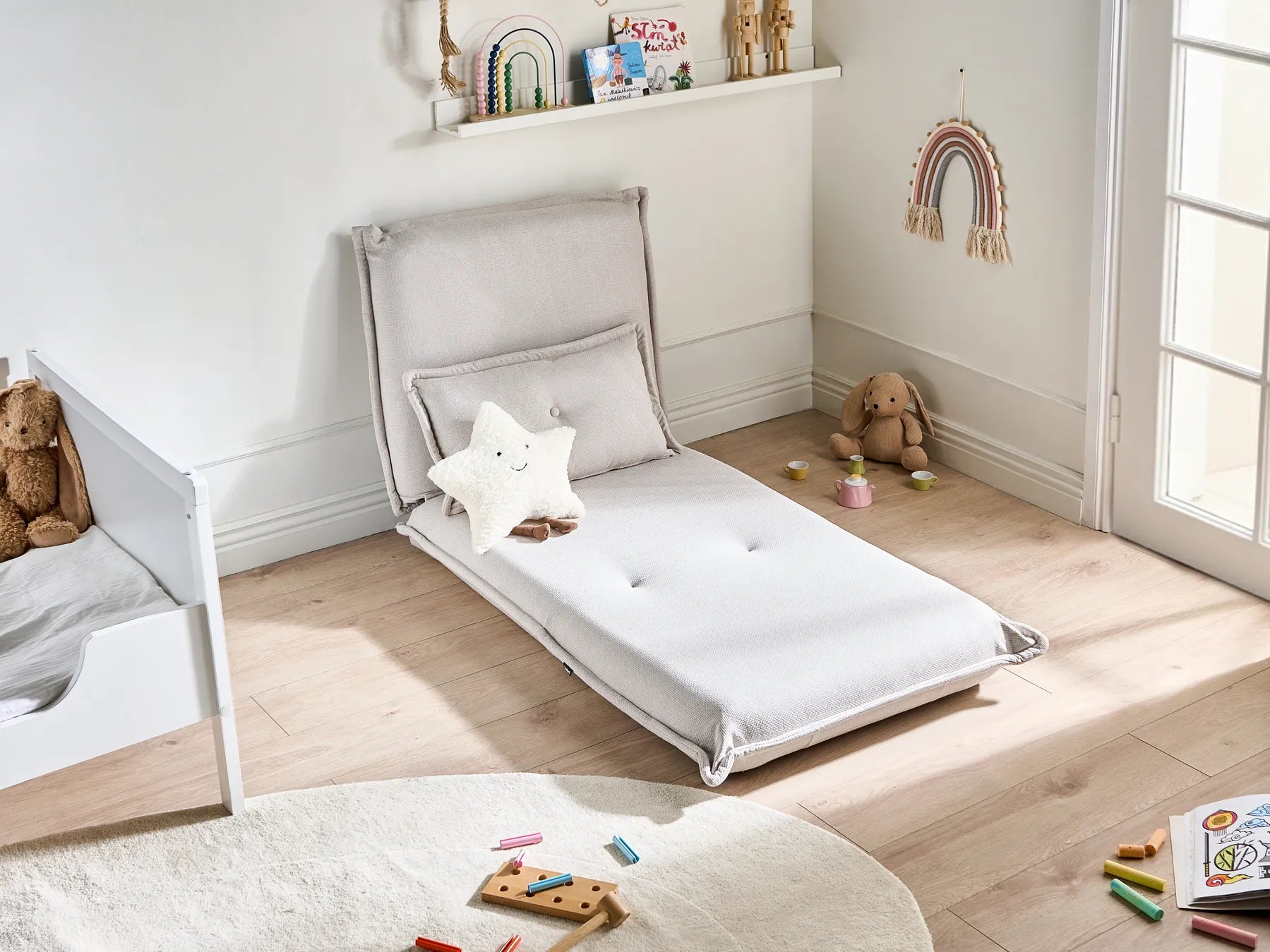 Single Sofa Bed DELLEN Fabric Off-White