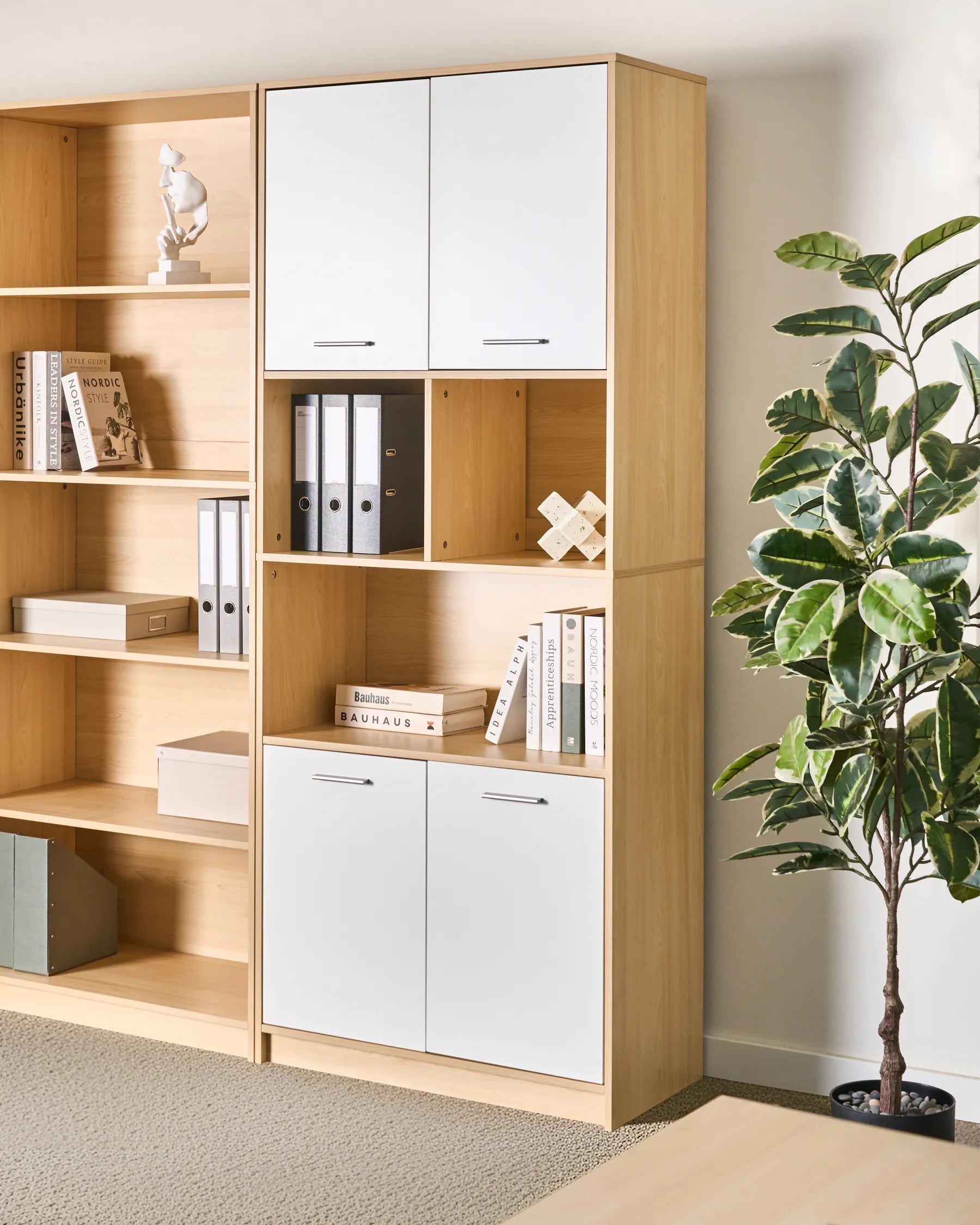 4 Door Bookcase ZEHNA Light Brown/ White