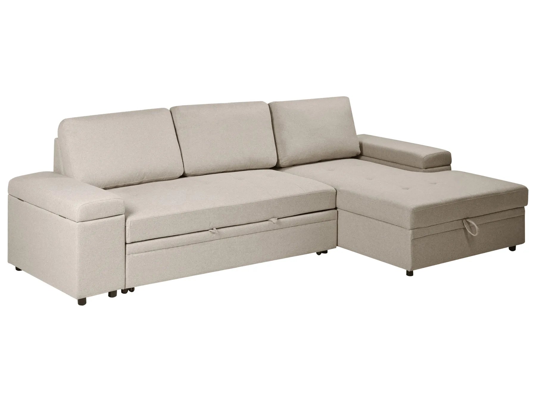 Corner Sofa Bed 3 Seater HRISEY Faux Linen Beige Left Hand