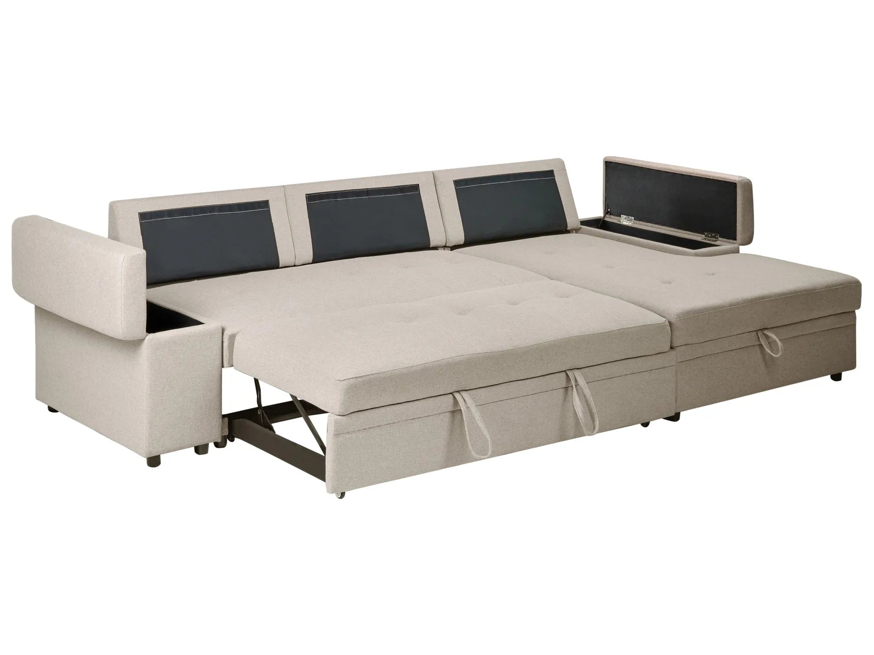 Corner Sofa Bed 3 Seater HRISEY Faux Linen Beige Left Hand