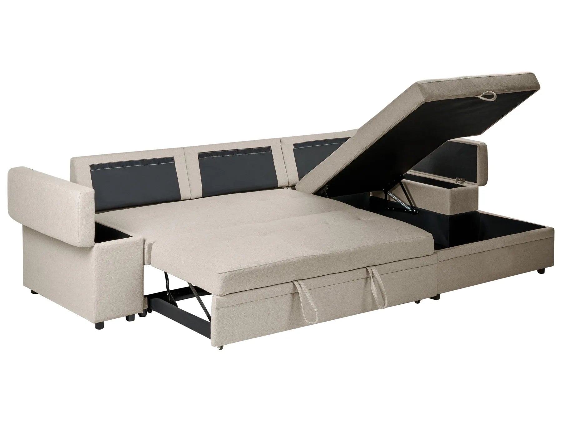 Corner Sofa Bed 3 Seater HRISEY Faux Linen Beige Left Hand