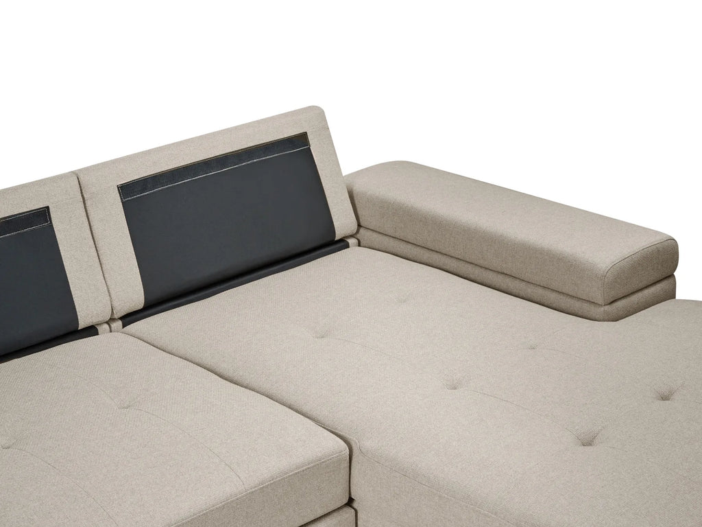 Corner Sofa Bed 3 Seater HRISEY Faux Linen Beige Left Hand