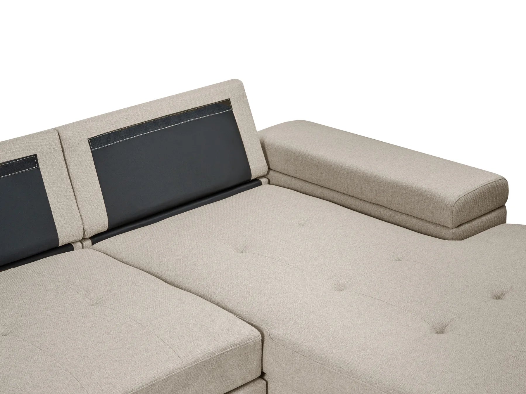 Corner Sofa Bed 3 Seater HRISEY Faux Linen Beige Left Hand