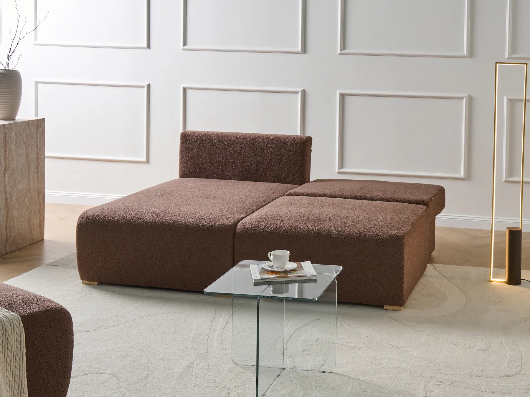Modular Corner Sofa NERBO Boucle Brown Right Hand