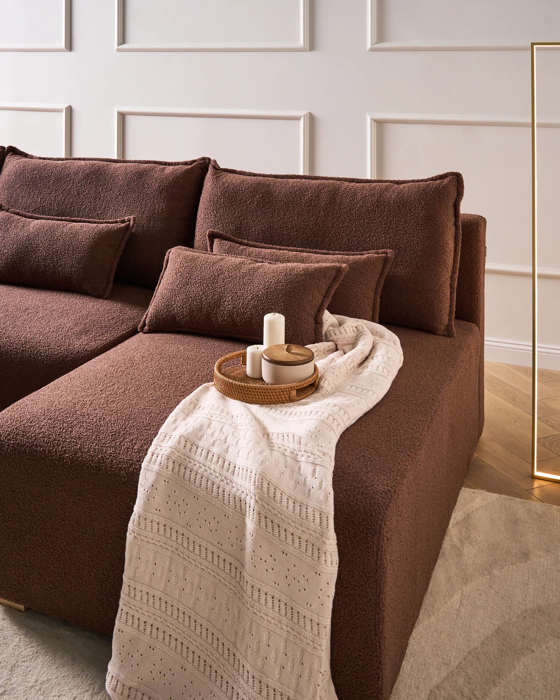 Modular Corner Sofa NERBO Boucle Brown Left Hand