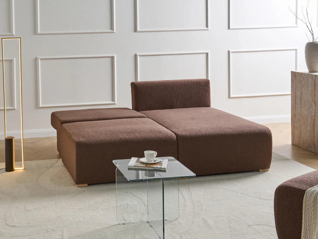 Modular Corner Sofa NERBO Boucle Brown Left Hand