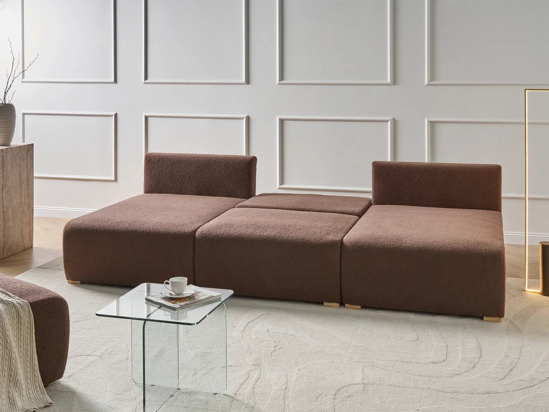 Modular U-Shape Sofa NERBO Boucle Brown