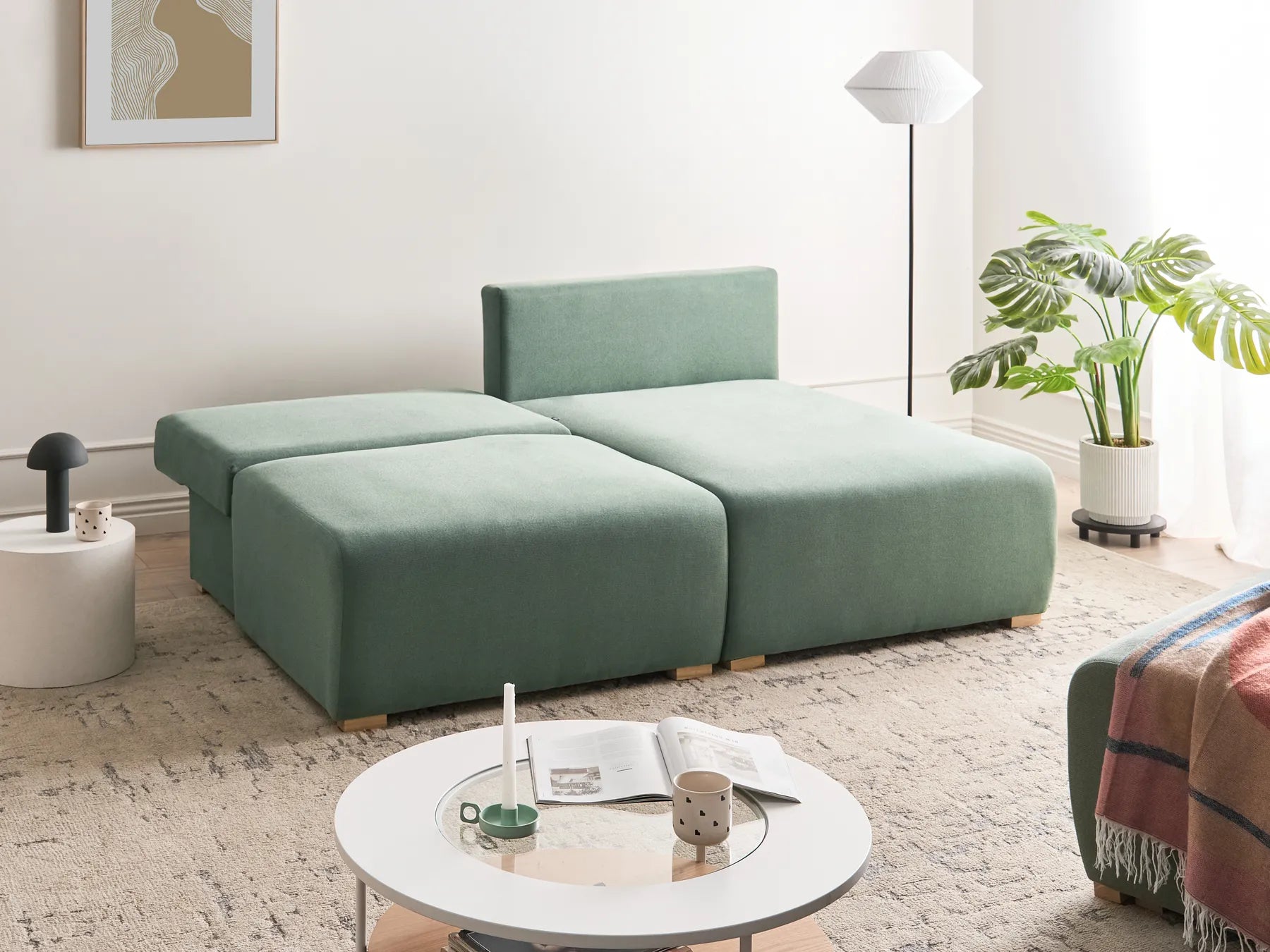 Modular Corner Sofa NERBO Fabric Light Green Left Hand