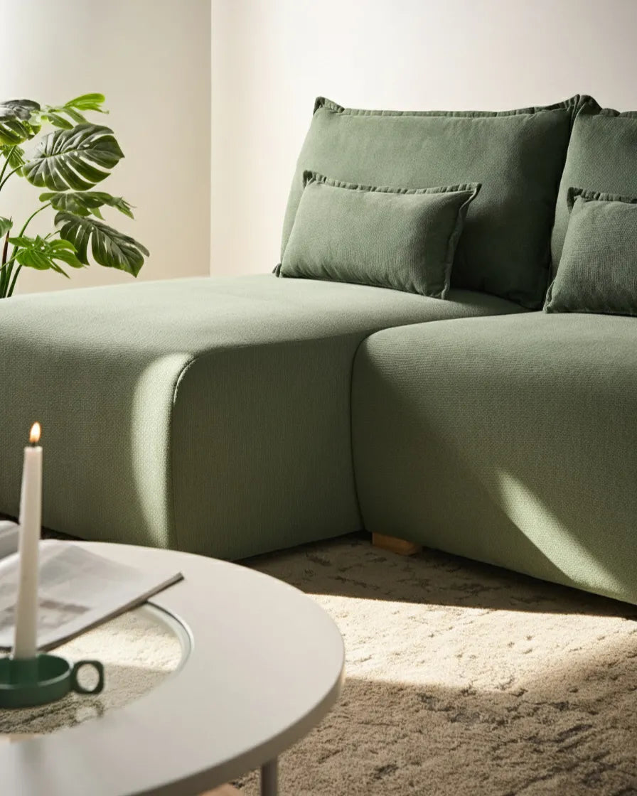 Modular Corner Sofa NERBO Fabric Light Green Right Hand