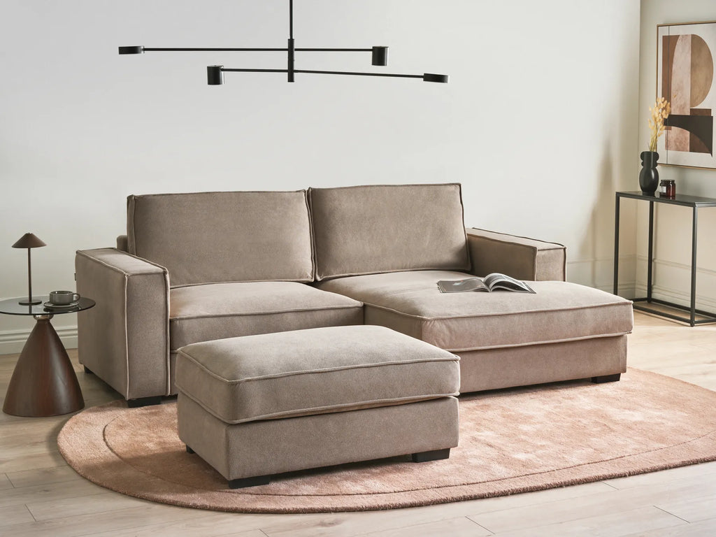 Corner Sofa KOLDING Fabric Taupe with Ottoman Left Hand