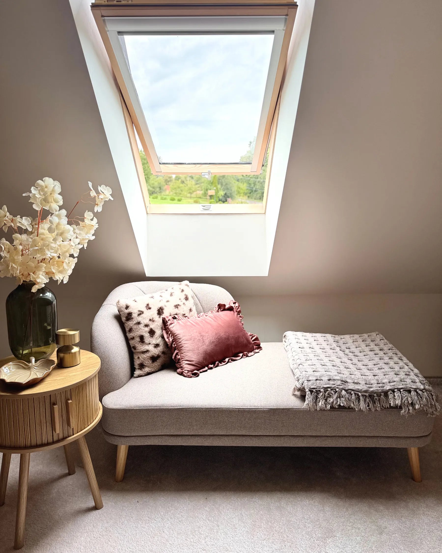 Left-Hand Chaise Lounge TANLAY Fabric Light Brown