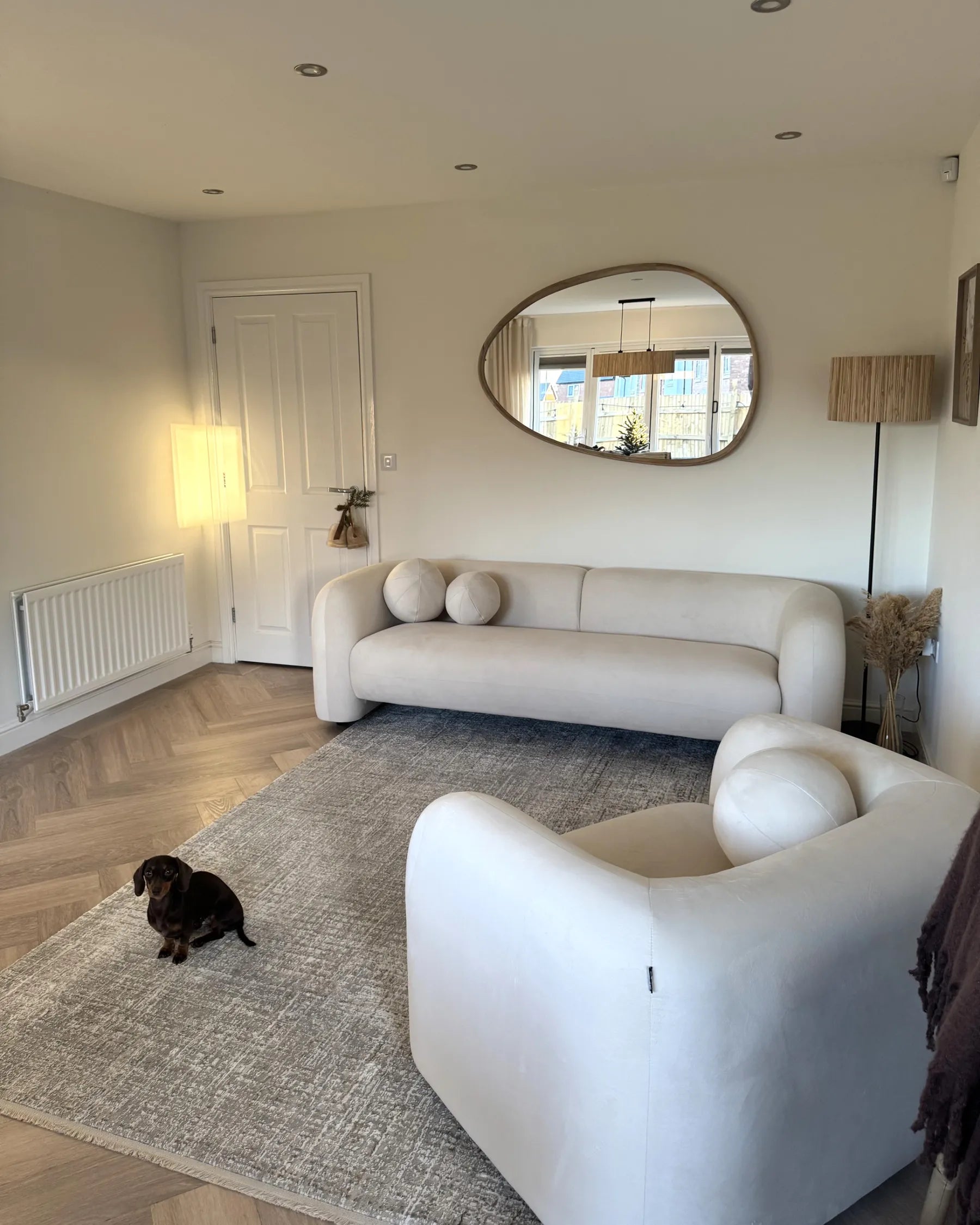 Living Room Set 4 Seater LEIREN Velvet Off-White