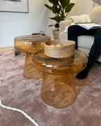 Set of 2 Side Tables LAGUNA/CALDERA Glass Golden Brown