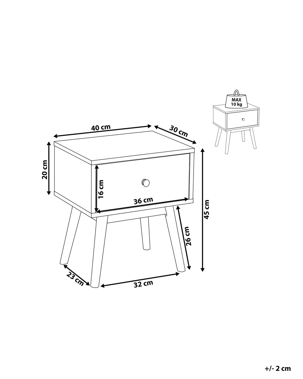 1 Drawer Bedside Table ARVADA Light Brown