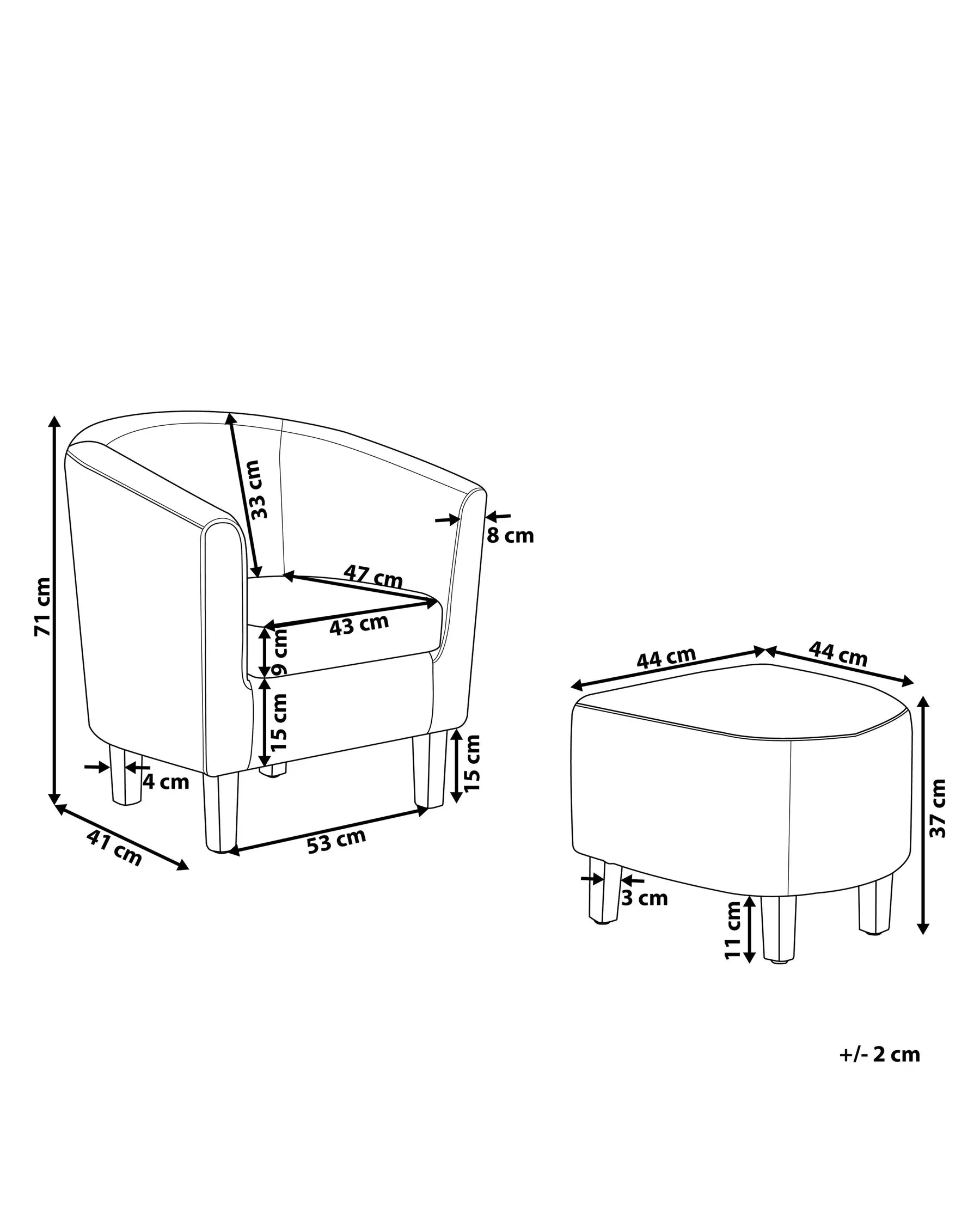 Armchair HOLDEN with Footstool Fabric Light Grey