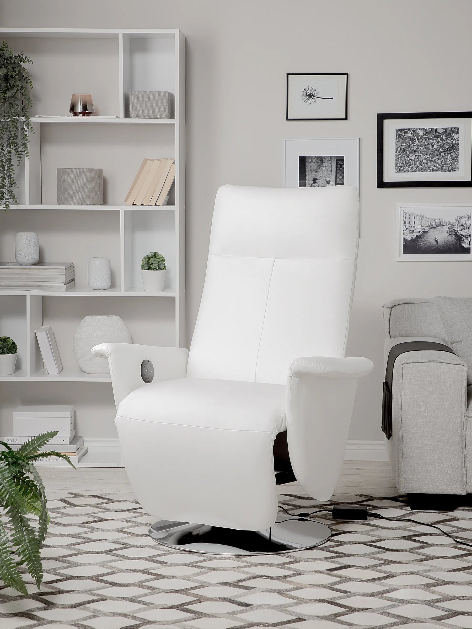 Recliner Chair PRIME With Footrest Faux Leather White
