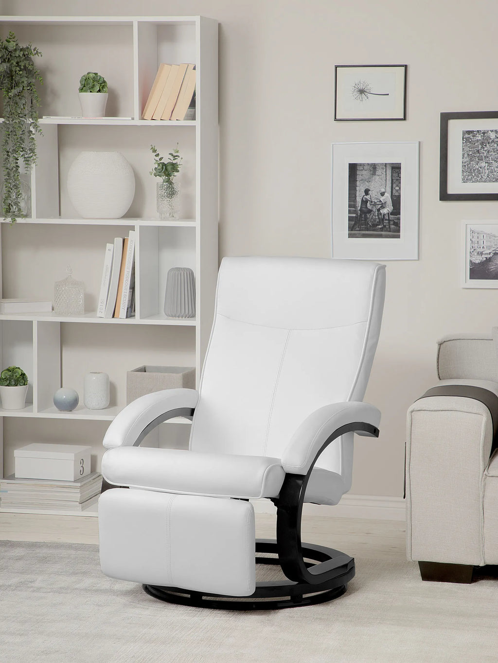 Recliner Chair MIGHT With Footrest Faux Leather White