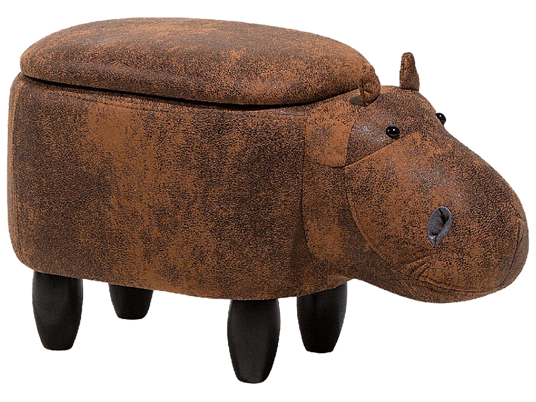 Storage Animal Stool HIPPO Faux Leather Brown