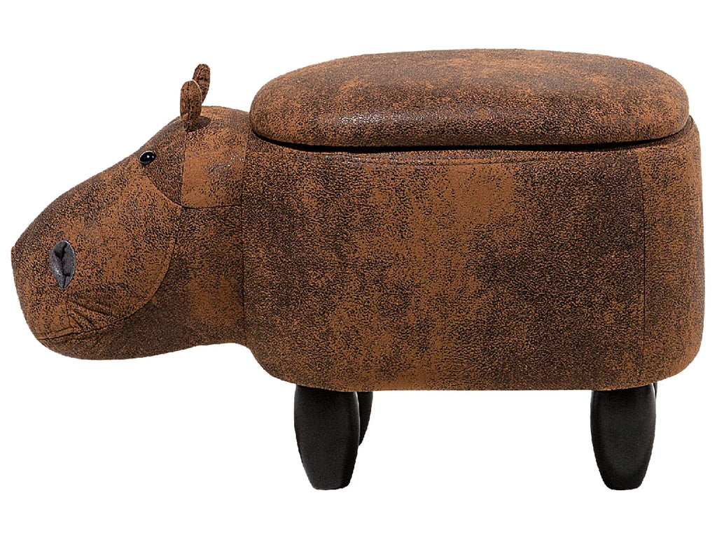 Storage Animal Stool HIPPO Faux Leather Brown