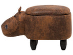 Storage Animal Stool HIPPO Faux Leather Brown