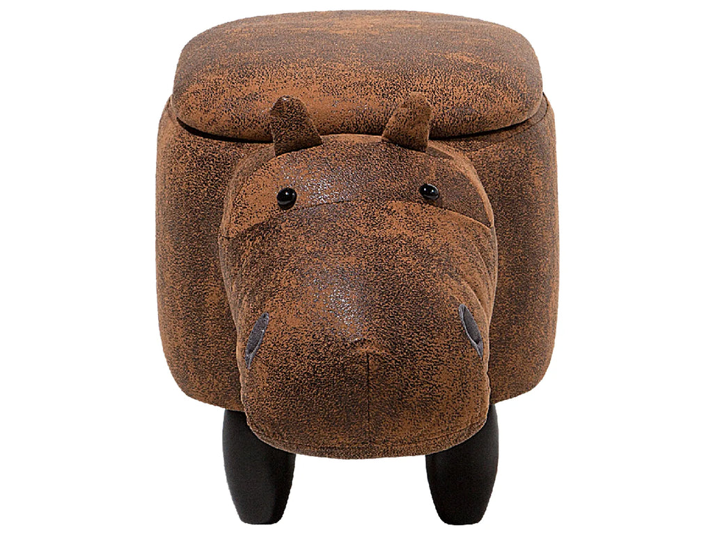 Storage Animal Stool HIPPO Faux Leather Brown