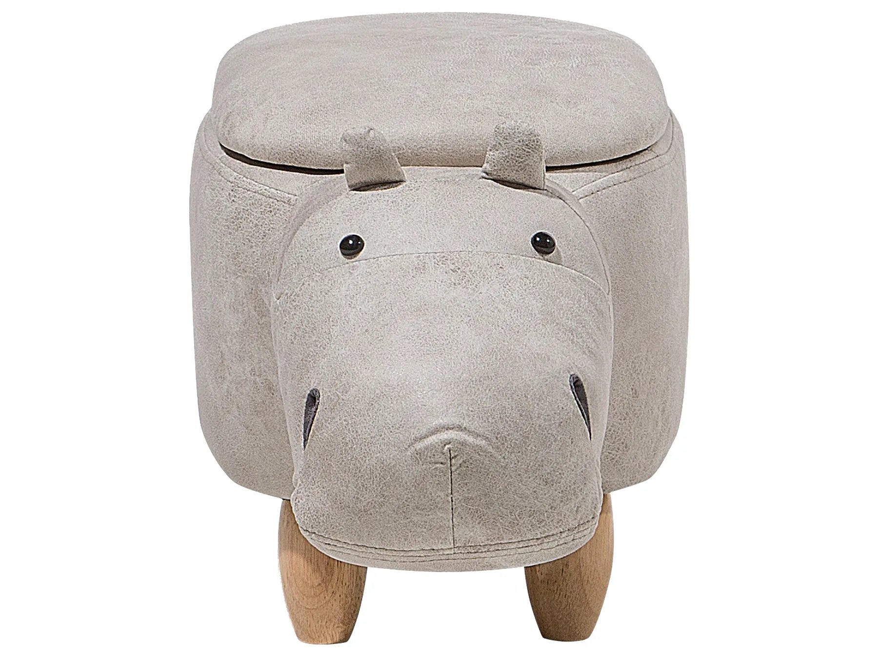 Storage Animal Stool HIPPO Faux Leather Light Grey