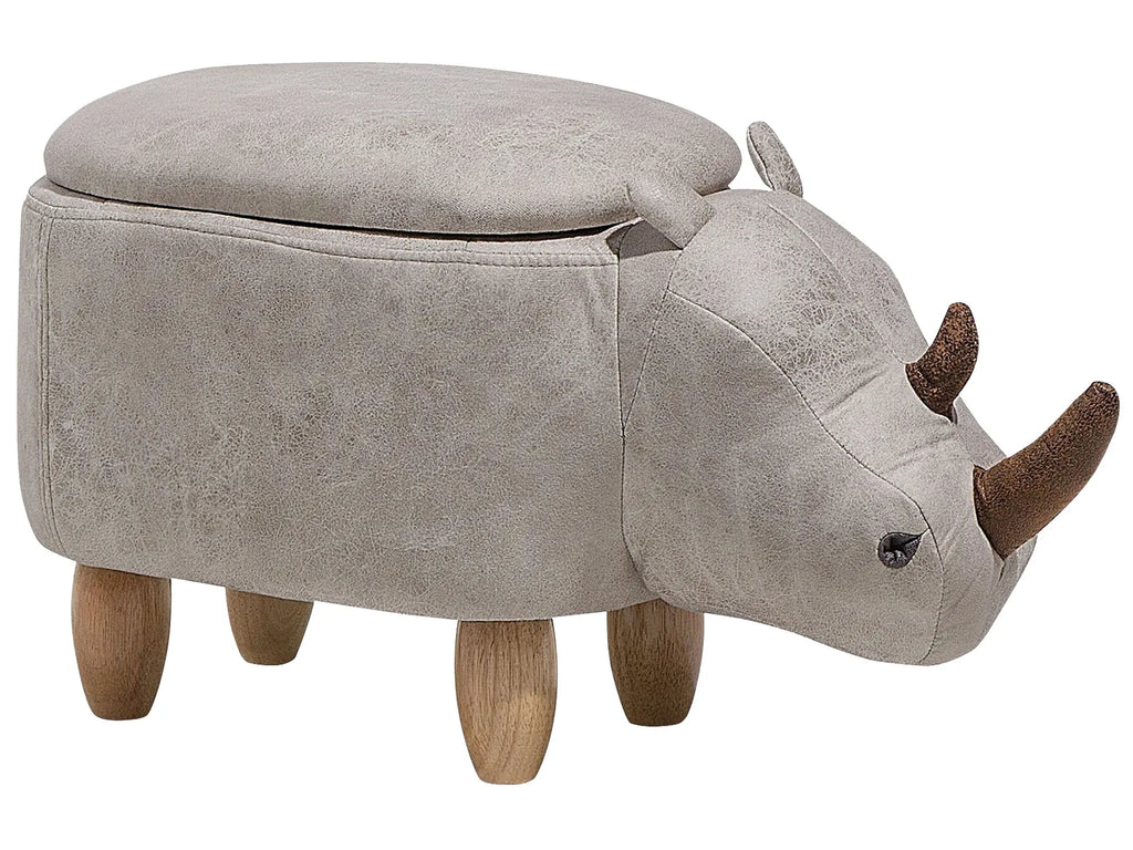 Storage Animal Stool RHINO Faux Leather Light Grey