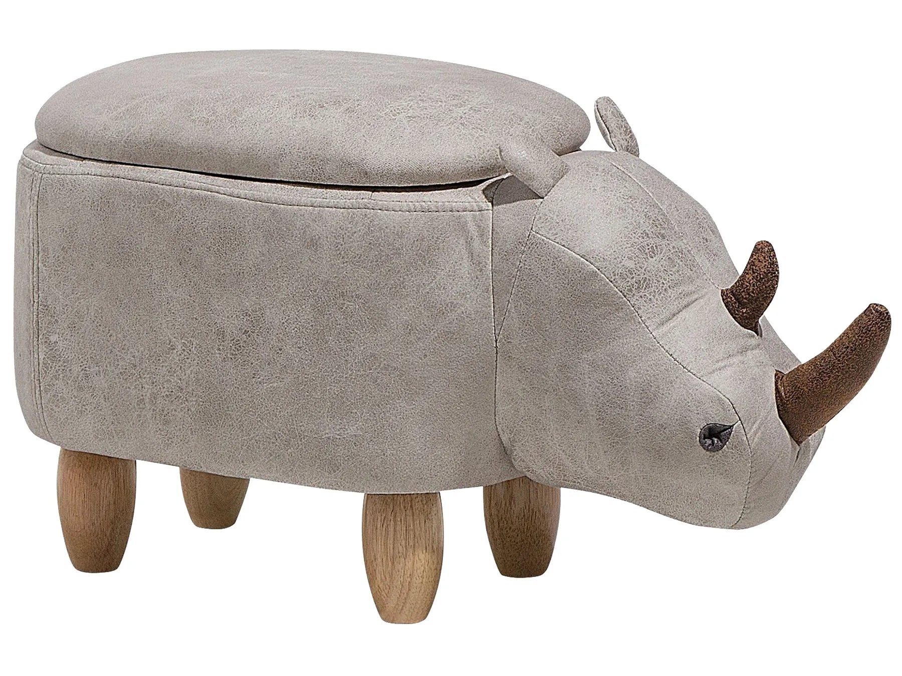 Storage Animal Stool RHINO Faux Leather Light Grey