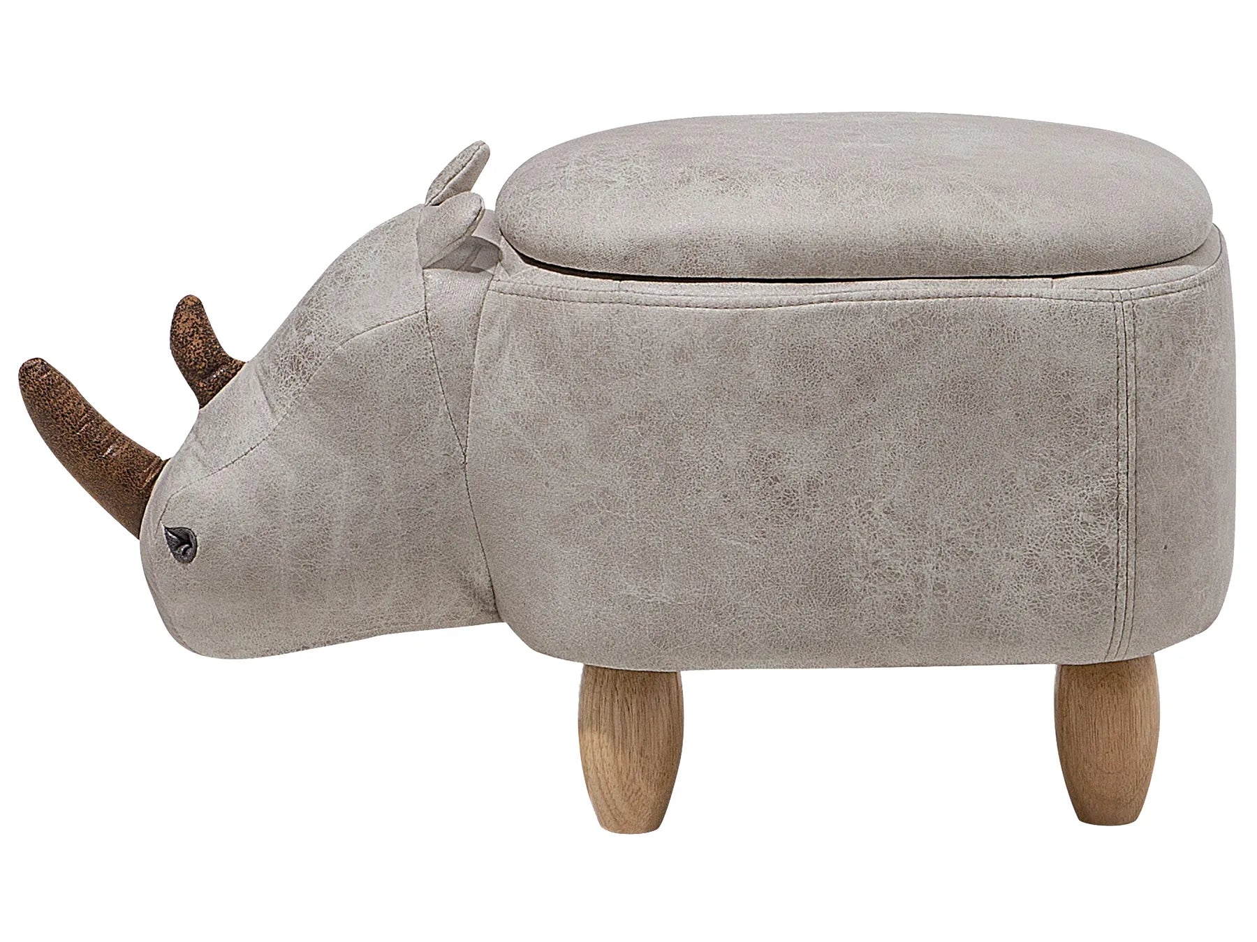 Storage Animal Stool RHINO Faux Leather Light Grey