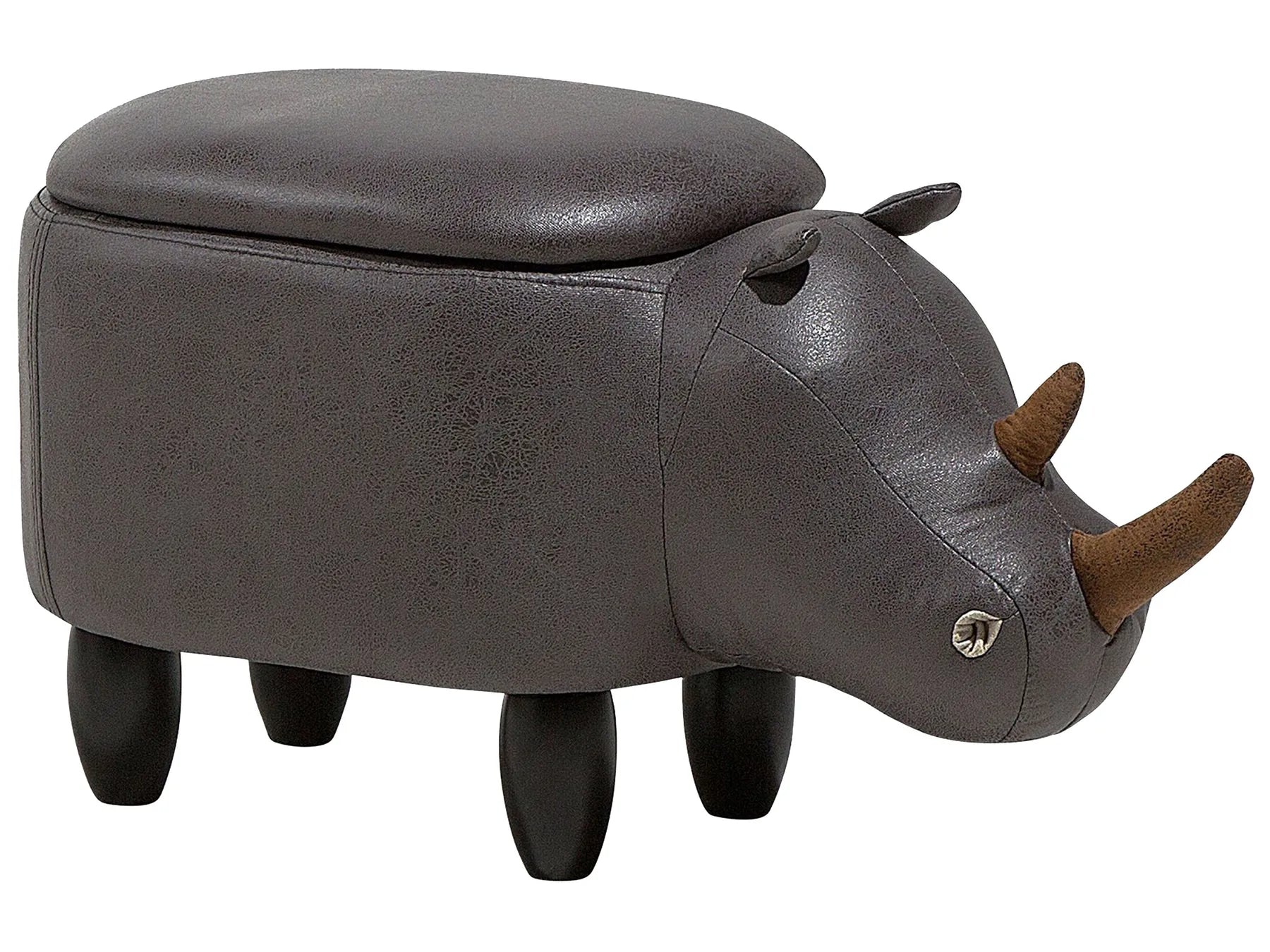 Storage Animal Stool RHINO Faux Leather Dark Grey