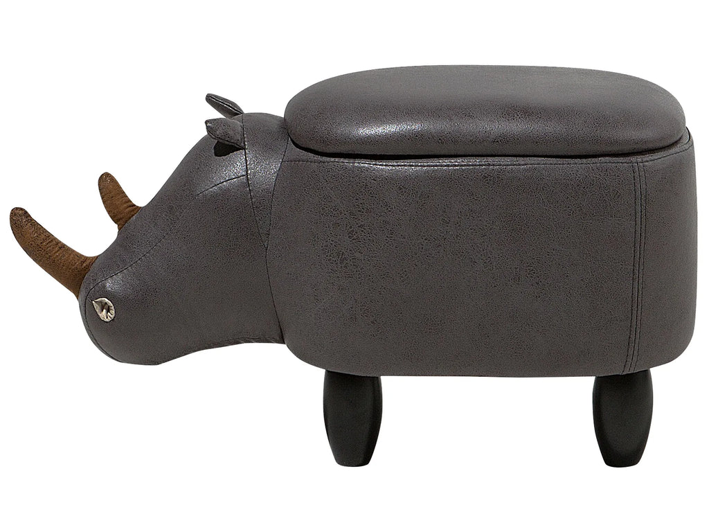 Storage Animal Stool RHINO Faux Leather Dark Grey