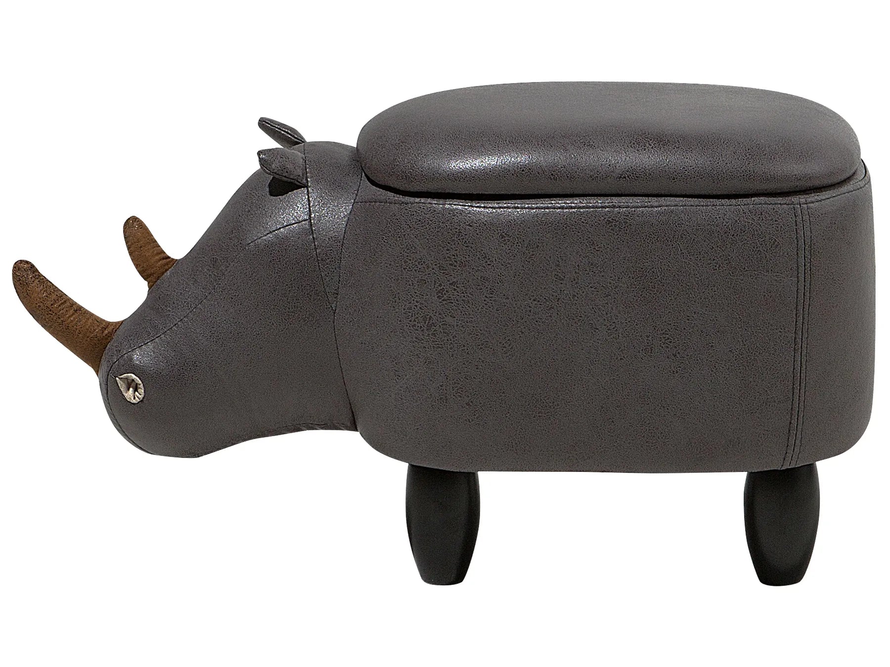 Storage Animal Stool RHINO Faux Leather Dark Grey